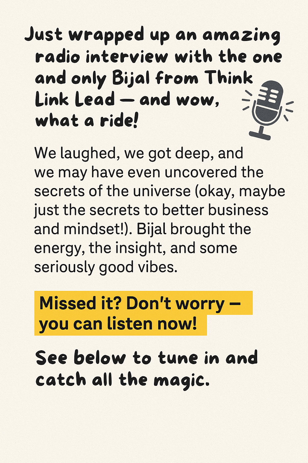 My Radio interview with Bijal from Think Link Lead 
